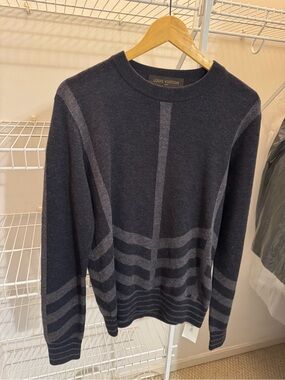 Louis Vuitton Men’s Dark Charcoal & Light Gray Stripe Crewneck Sweater
